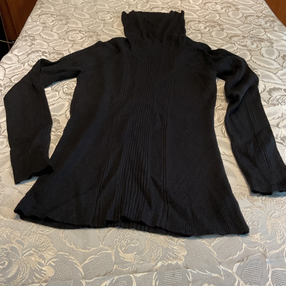 Collection AN Turtleneck Sweater Womens Medium Black Excellent Ribbed Knit Cowl